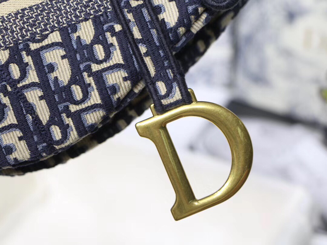 Saddle Bag Blue Dior Oblique Embroidery